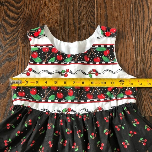 Vintage Girls 8-10 Black/Red Cherries A-Line Sleeveless Midi Dress w/Pockets - Picture 7 of 10